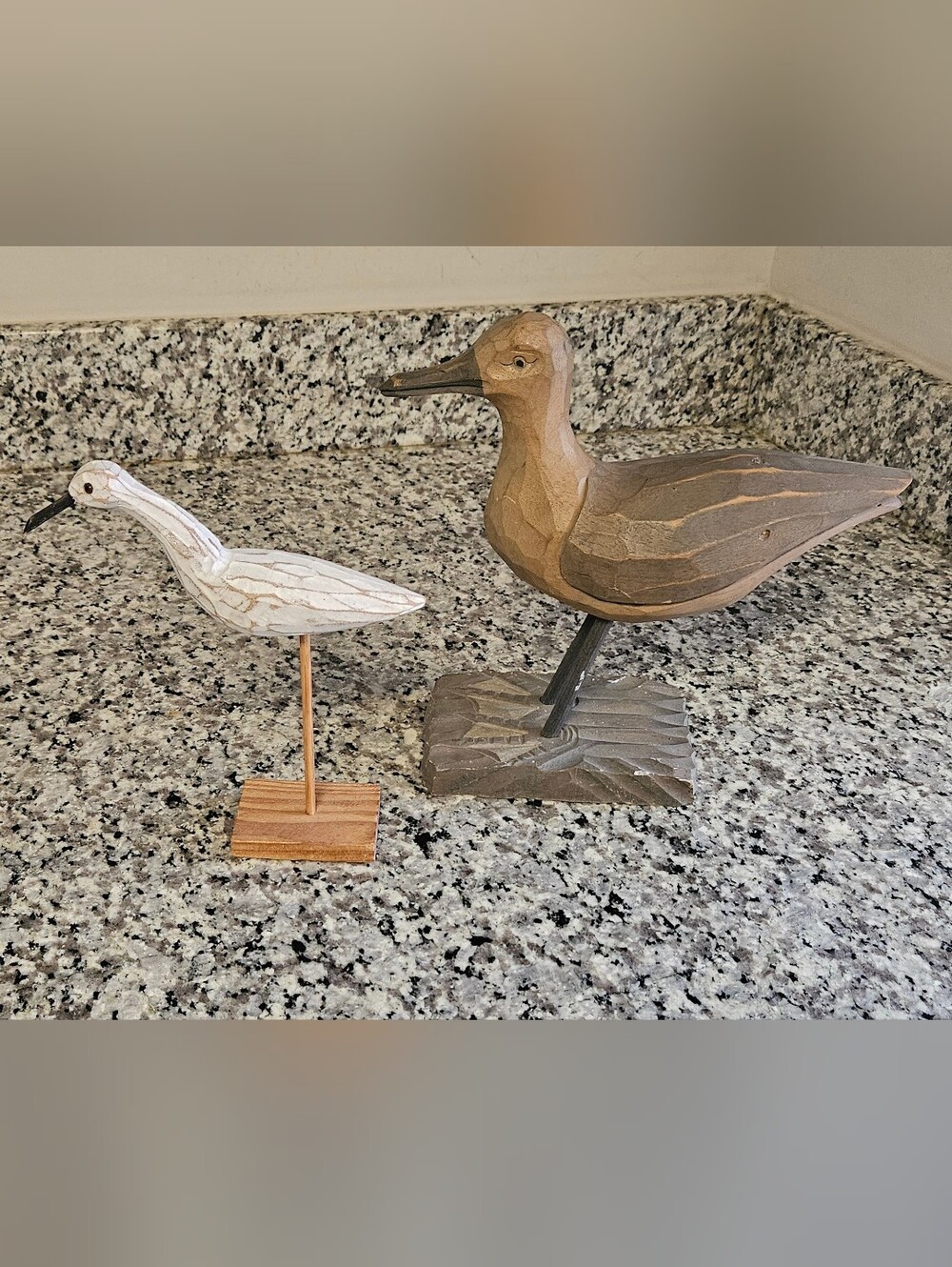 Pair Vintage Hand-Carved Wooden Shorebird Ducks Sculpture Folk Art Bird Decoys